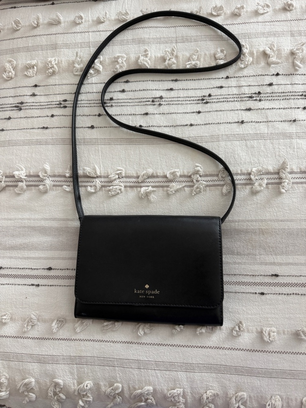 kate spade Black Leather Crossbody Bag with Gold Logo